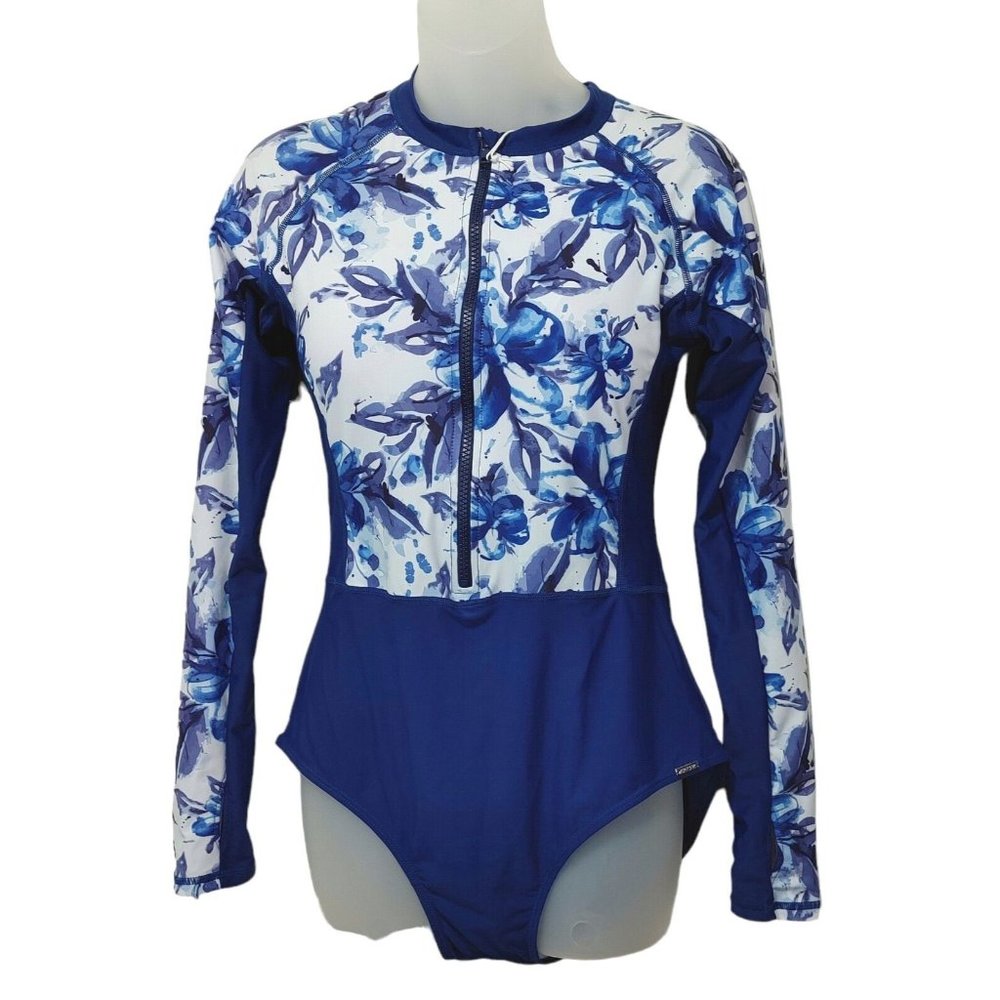 Rashguard Front Zip Long Sleeve One Piece UPF50+ Women's Size 10 - Picture 2 of 12